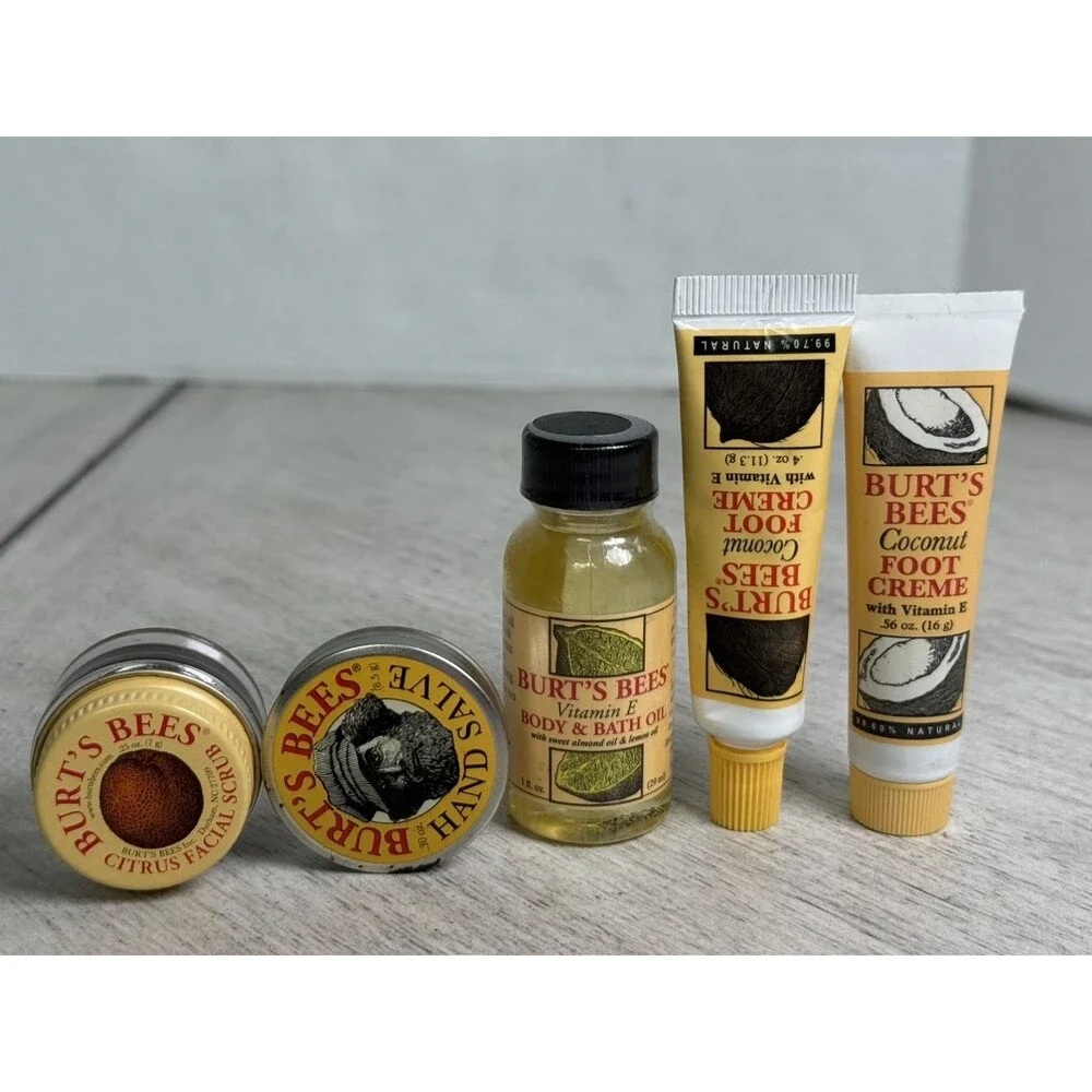 Burts Bees 5 Pcs Set Citrus Scrub Hand Salve Body Oil Coconut Foot Cream